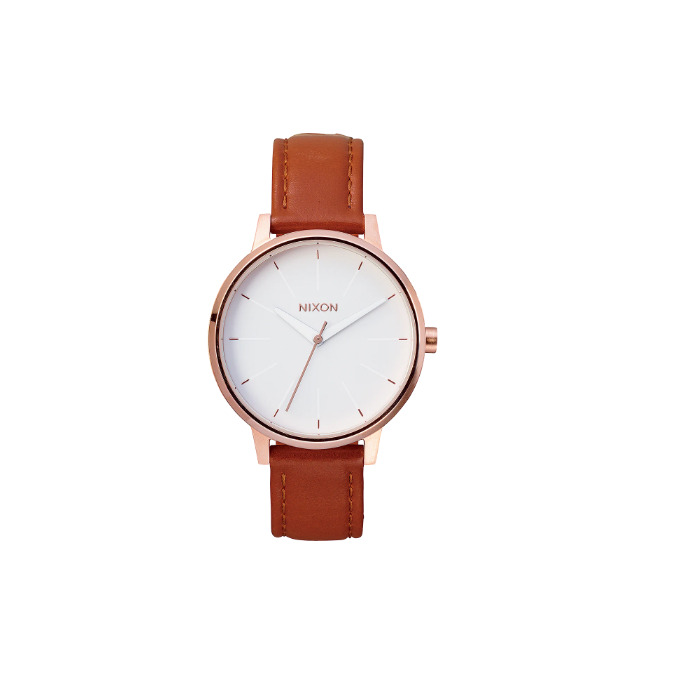 Nixon Kensington Leather Watch Rose/Gold/White