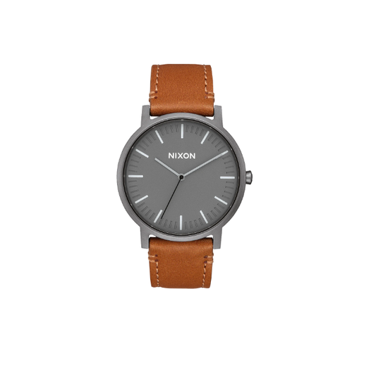 Nixon Porter Leather Watch Gunmetal/Charcoal/Taupe