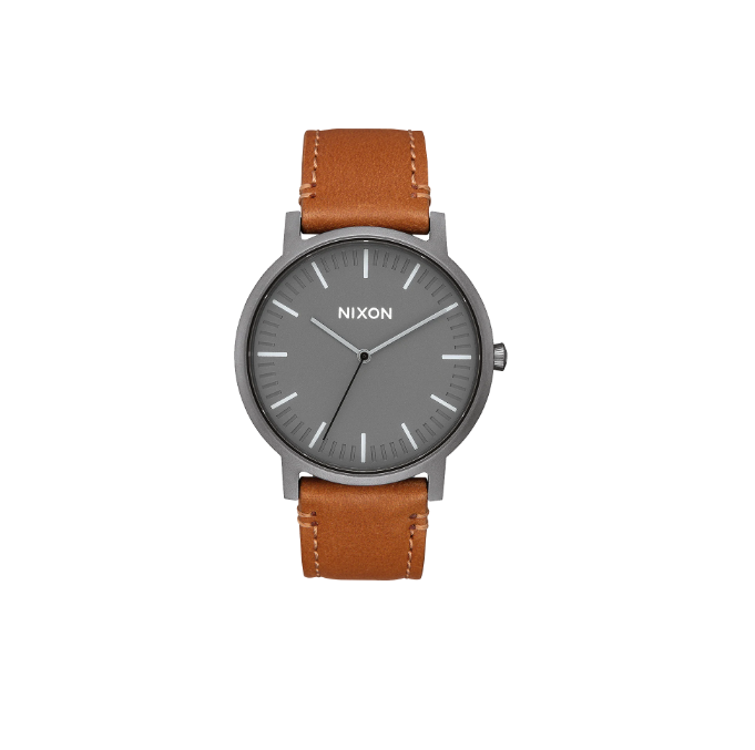 Nixon Porter Leather Watch Gunmetal/Charcoal/Taupe
