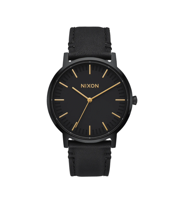 Montre Nixon Porter leather Black Gold